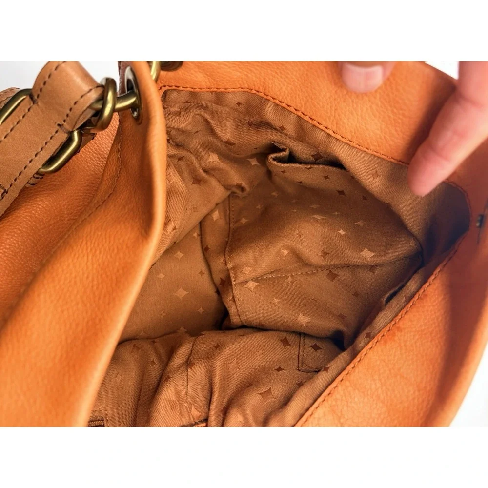 Women's Fossil Long Live Vintage Leather Explorer Hobo Bag ORANGE
